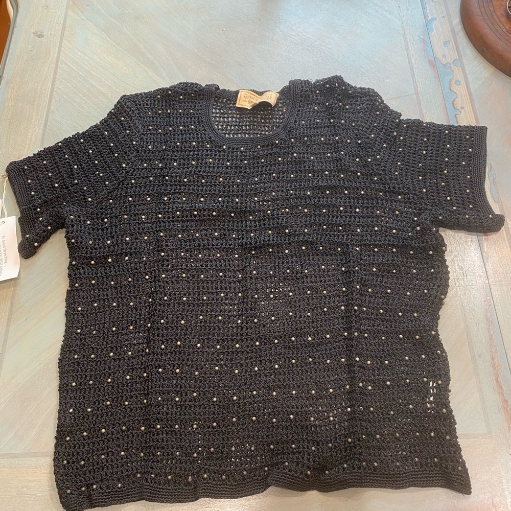 Black Crochet Short Sleeve Top